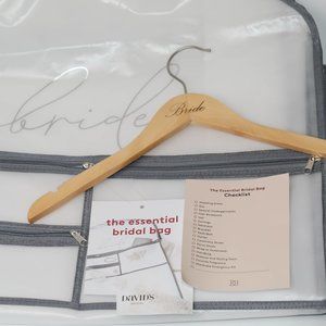 Bride & Groom Wooden Hangers with wedding dress garment bag